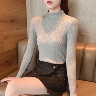 紧身百搭洋气针织衫 内搭毛衣女打底衫 上衣 半高领修身 秋冬2021新款