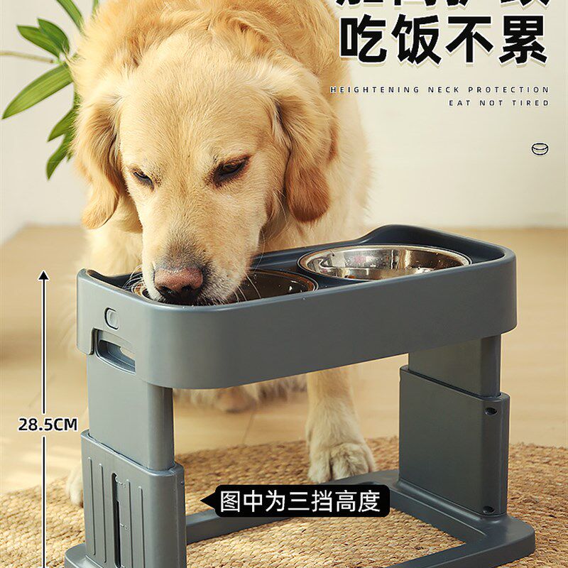 狗碗狗食盆金毛喝水不锈钢狗盆防打翻护颈高度可调饭盆宠物大全
