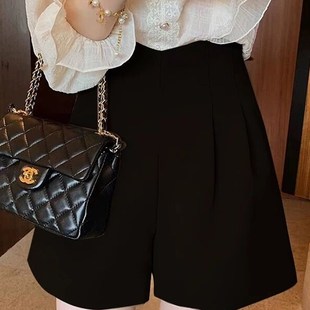 黑色西装短裤女大码高腰百搭a字裤宽松百搭阔腿休闲裤小个子4分裤