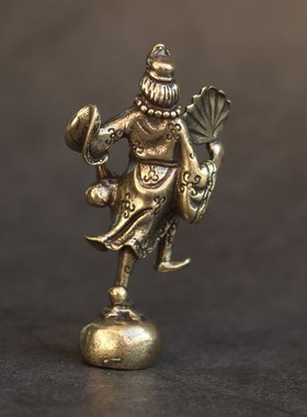 复古实心纯黄铜办公桌面车载小摆件济公佛茶宠工艺品手把玩件饰品
