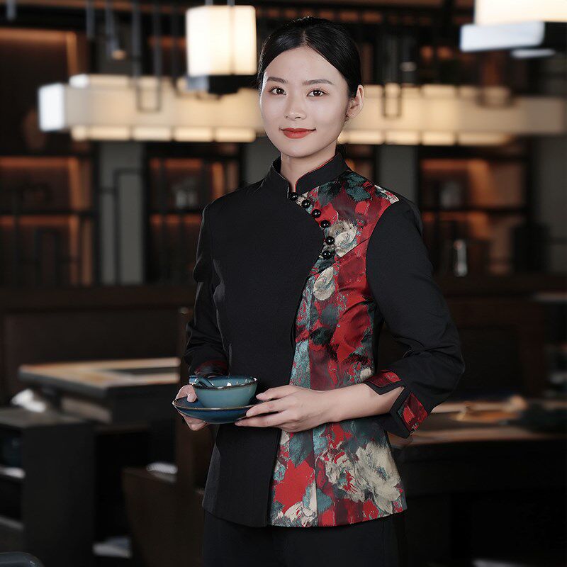 高档酒店服务员工作服长袖中餐厅餐饮特色服装火锅饭店秋冬套装女