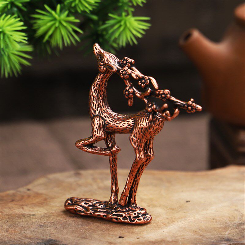 复古做旧 纯铜紫铜鹿小鹿花鹿 梅花角 微雕铜雕 茶宠 铜器 小摆件