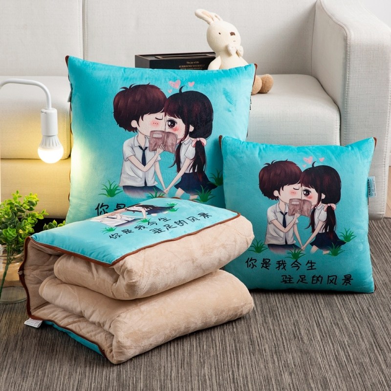 加厚抱枕被子两用珊瑚绒汽车靠垫被办公室多功能可折叠午休空调被