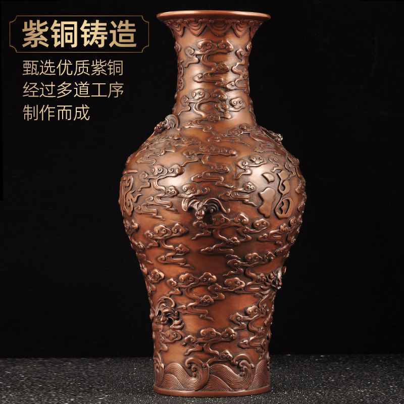 紫铜鹤寿延年花瓶摆件家居客厅装饰品送老人长辈祝寿生日礼物礼品
