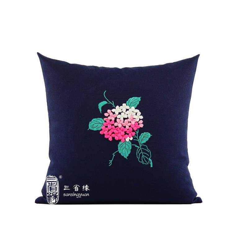 丁香花手工丝带绣抱枕套靠垫居家靠包沙发靠背套午睡枕送枕芯包邮