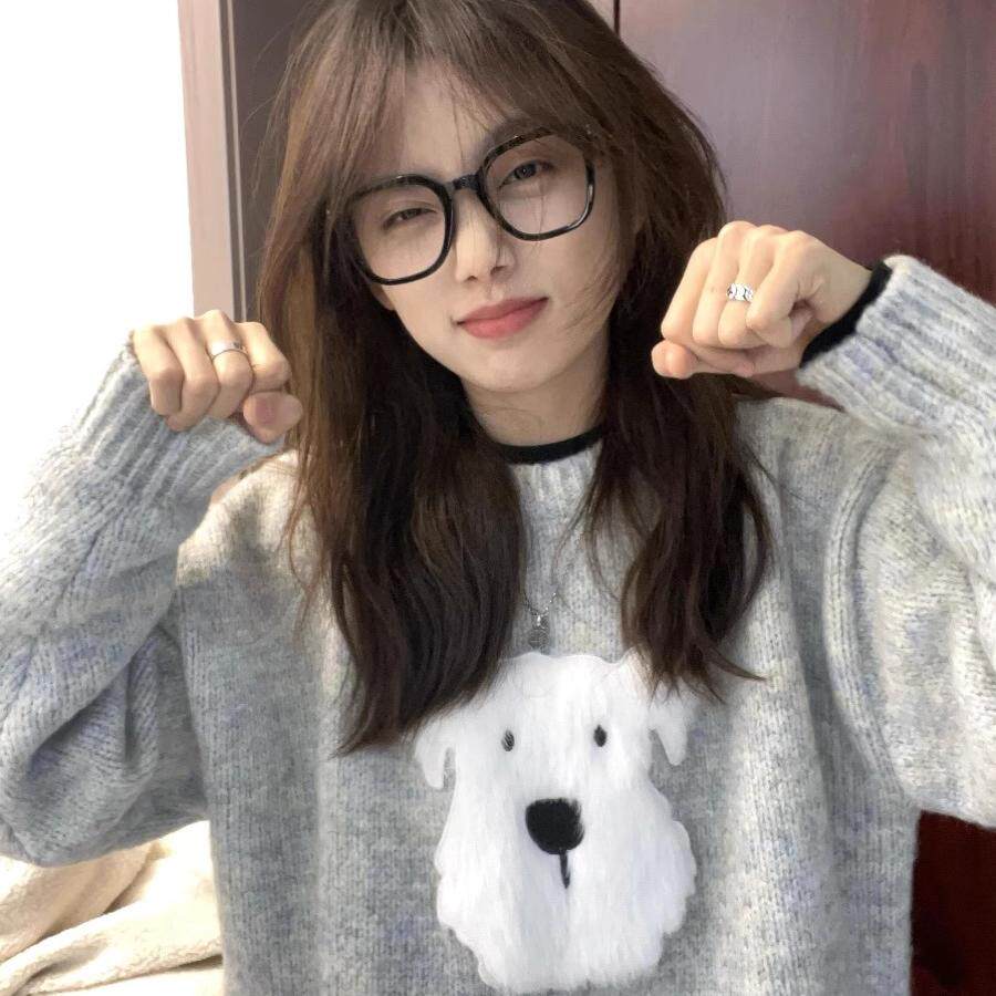 秋冬季卡通毛绒小狗重工灰色毛衣女韩系奶fufu宽松慵懒风套头上衣