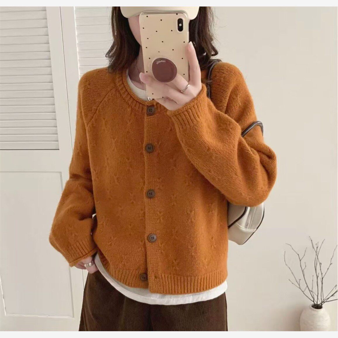 2025新款韩版时尚百搭显瘦纯色针织开衫加厚外套女设计感小众上衣