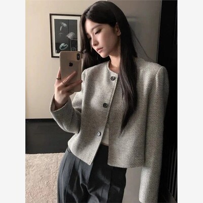 薄款圆领小香风外套女短款早春秋季小个子韩系名媛千金高级感上衣