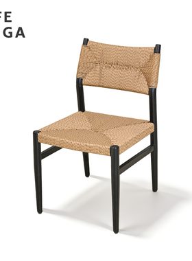 LIFEHUGA侘寂风中古家用餐椅客厅复古藤编椅子简约高级靠背椅休闲