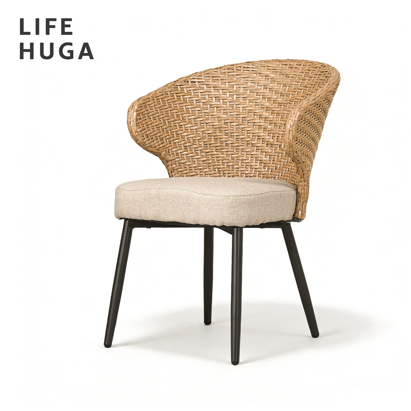 LIFEHUGA藤编椅家用小户型餐桌椅子2026新款高端舒服久坐靠背椅