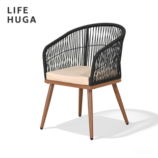 LIFEHUGA中古风家用餐椅2026新款轻奢高级靠背软包阳台休闲藤编椅