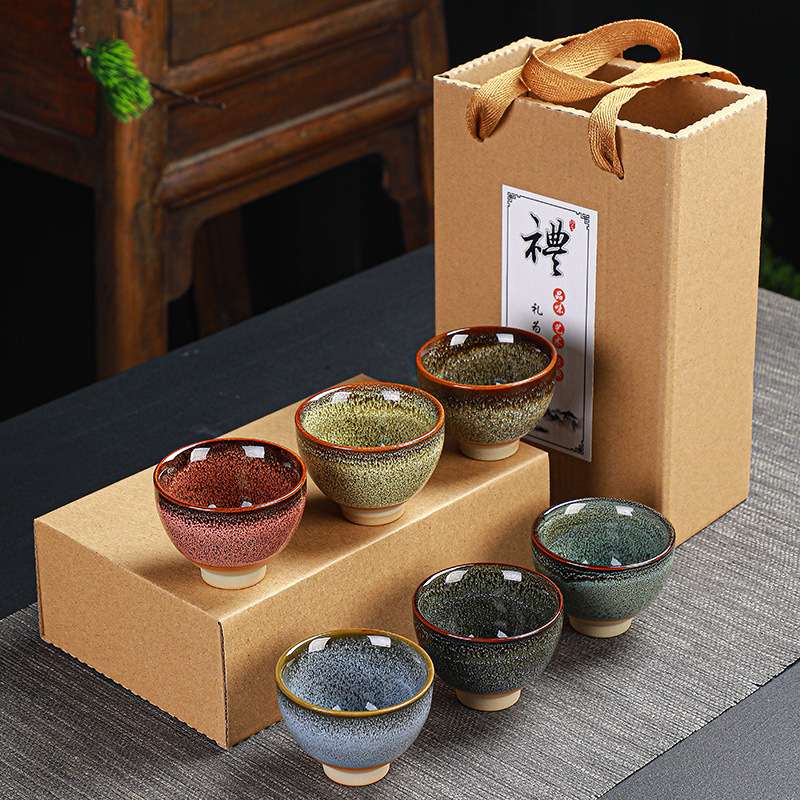 窑变功夫小茶杯茶具陶瓷主人杯斗笠杯茶盏品茗杯茶碗建盏6只装