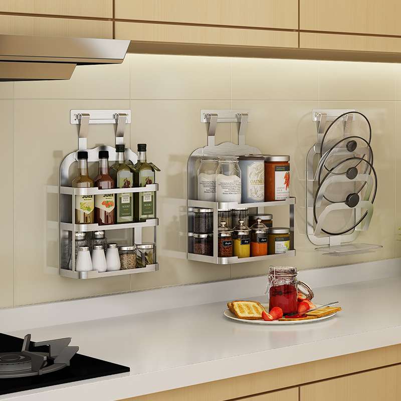 厨房置物架免打孔304不锈钢调味架碗碟收纳架子筷子置物架套装M