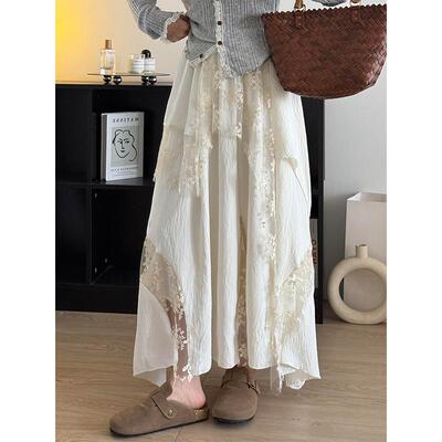 白色不规则蕾丝半身裙女大码独特漂亮初夏裙子长款梨型伯克利半裙