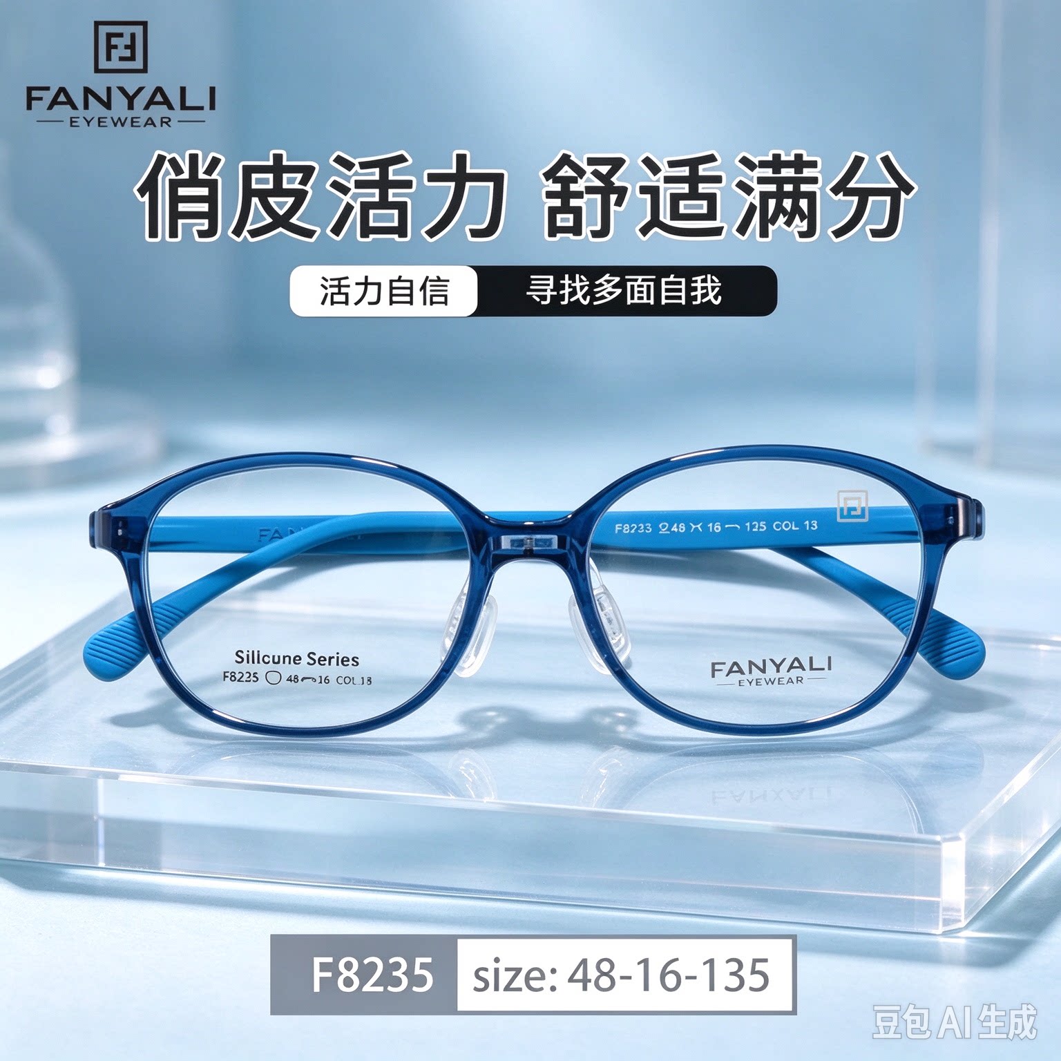 儿童硅胶近视眼镜框方圆9-11岁超轻软鼻托可调耐用梵雅丽8235配镜