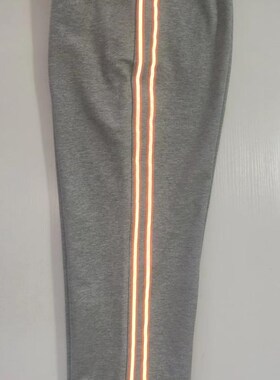 可定做中小学生男女校裤灰色长裤两道橘灰色反光条松紧腰直筒裤棉