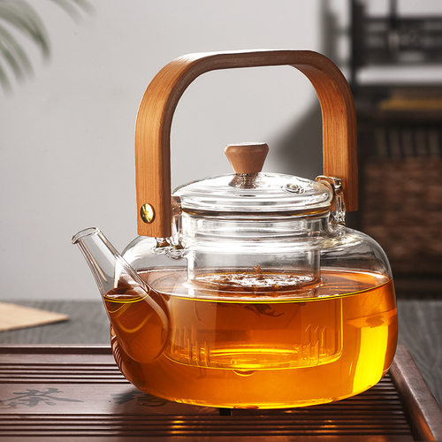玻璃煮茶壶可提梁茶壶高硼硅玻璃围炉煮茶黑晶Q炉家用蒸透明煮茶 - 封面