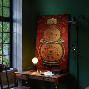 法式客厅装饰画福禄饭厅挂画书房肌理感壁画办公室高级实木漆画