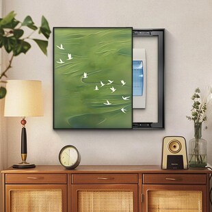 中古风绿色电表箱装饰画竖版2024新款遮挡配电箱电闸盒总开关挂画