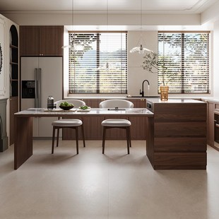 橡木定制实木岛台餐桌一体家用可伸缩小户型餐边吧台柜岩板饭桌椅