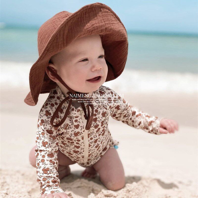 ins爆款儿童女孩小大童连体宝宝度假公主泡温泉长袖分体泳衣防晒