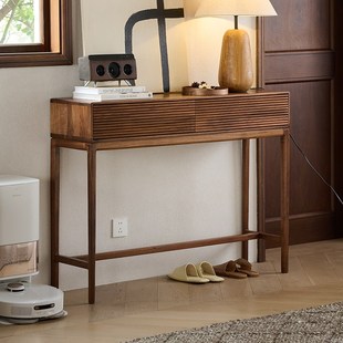 北美黑胡桃木玄关桌子靠墙新中式实木玄幻置物架入户端景台玄关台