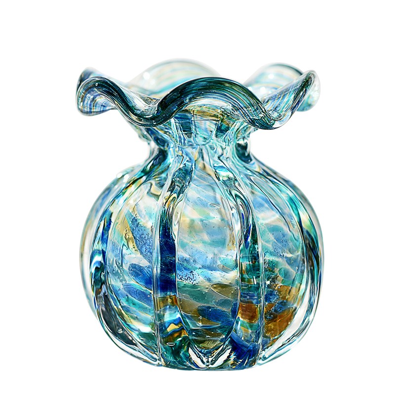 清新现代彩色斑斓通透玻璃花瓶高颜值软装客厅桌面台面装饰品摆件