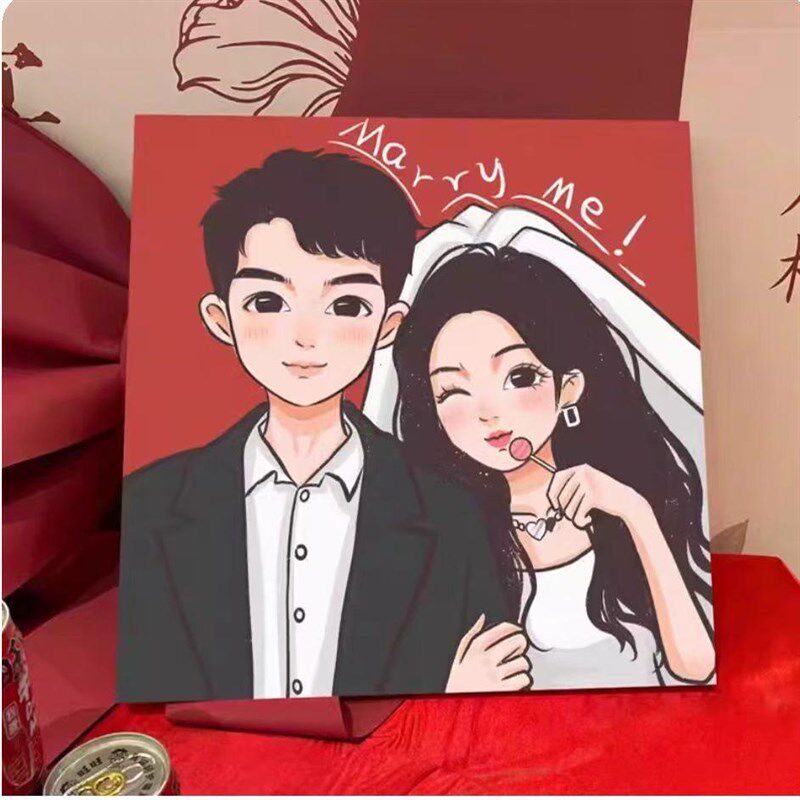 星蝶公主装饰画手绘定制卡通情侣照片打印卧室挂画闺蜜订新婚礼物