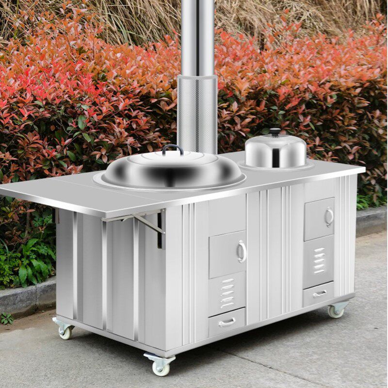 农村柴火灶家用不锈钢土灶烧木材大锅台户外移动双灶炉铁锅地锅灶