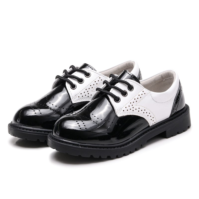 男童皮鞋黑白色春夏季英伦风儿童软底亮面表演小皮鞋学生演出鞋子
