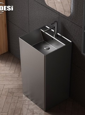 枪灰色陶瓷立柱盆大号方形落地式洗脸盆立柱式阳台卫生间洗手盆