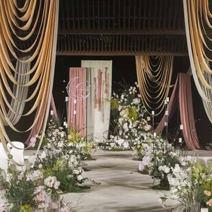 婚礼新款吊顶波浪弧形牛奶丝弹力布 行云流水布幔造型婚礼堂顶布