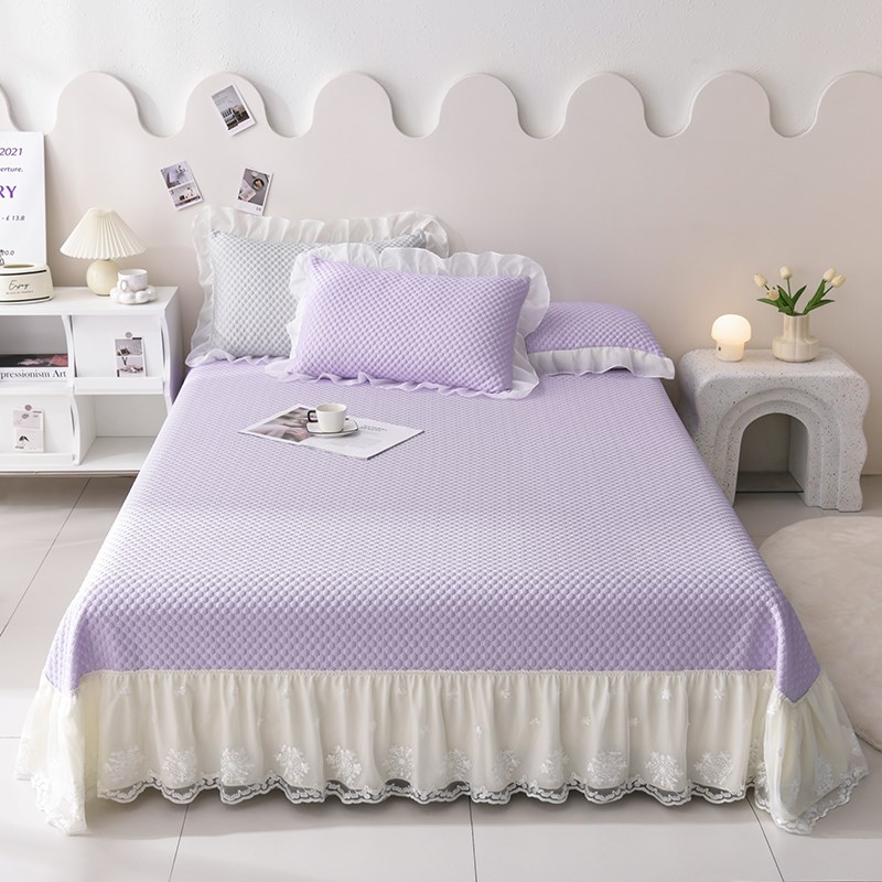 凉席新款双人席凉豆豆纯色系床裙款床单夏款床盖床单凉席三件套