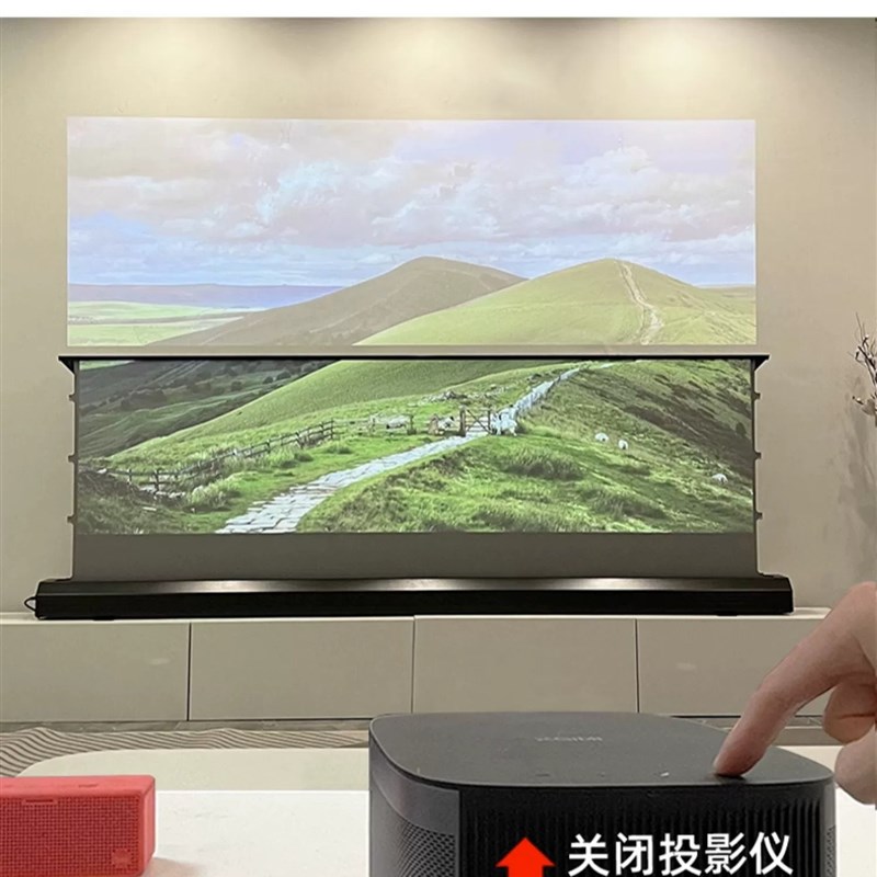 菲涅尔抗光幕布电动地升投影幕布家用自动升降布幕便携移动投影布