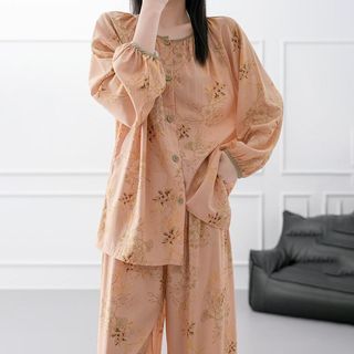 新款春秋夏季棉绸睡衣女长袖长裤薄款夏天凉快月子服绵绸套装大码