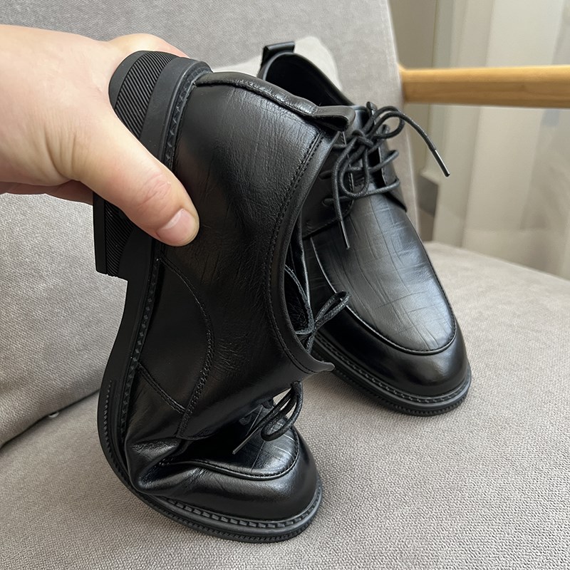 豆家撤柜单!日常商务男士尖头黑色皮鞋春夏季透气系带德比鞋男