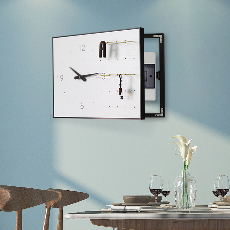 电表箱装饰画带钟表简约竖款洞洞板空开箱遮挡强配电箱电闸盒挂钟