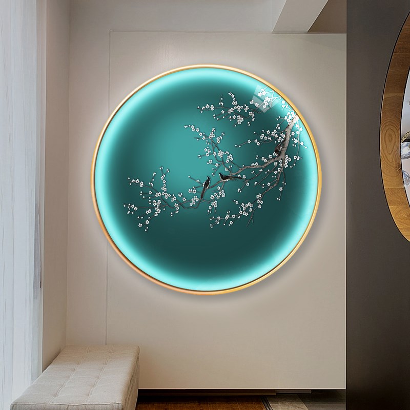 新中式玄关走廊装饰画圆形发光灯画民宿卧室挂画T茶室茶楼禅意壁图片