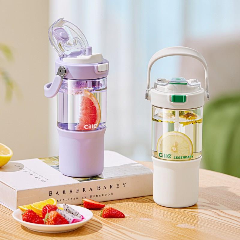 网红水杯双层 学生专用耐高温双饮吸管杯高颜值便携手提随手杯