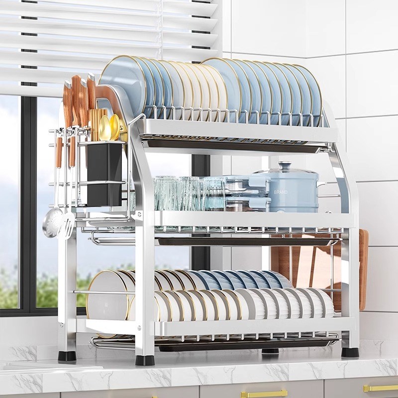 不锈钢碗碟收纳架厨房置物架多功能台面碗架双层放碗盘碗筷沥水架
