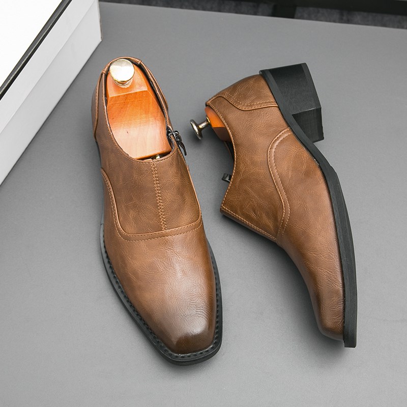 皮鞋男商务正装方头套脚一脚蹬男鞋夏季英伦内增高软皮结婚新郎鞋