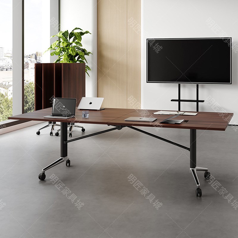 移动折叠会议桌长条桌培训桌伸缩拼接办公桌子带轮子超大可拆移