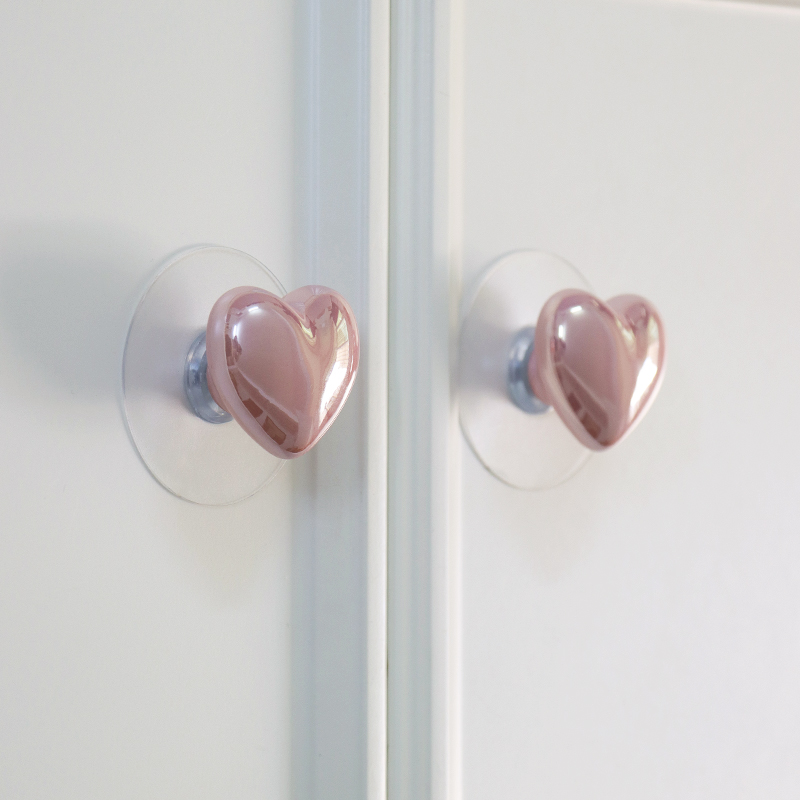 简约爱心免打孔小拉手衣柜门橱柜抽屉法式珍珠免钉自粘门把手