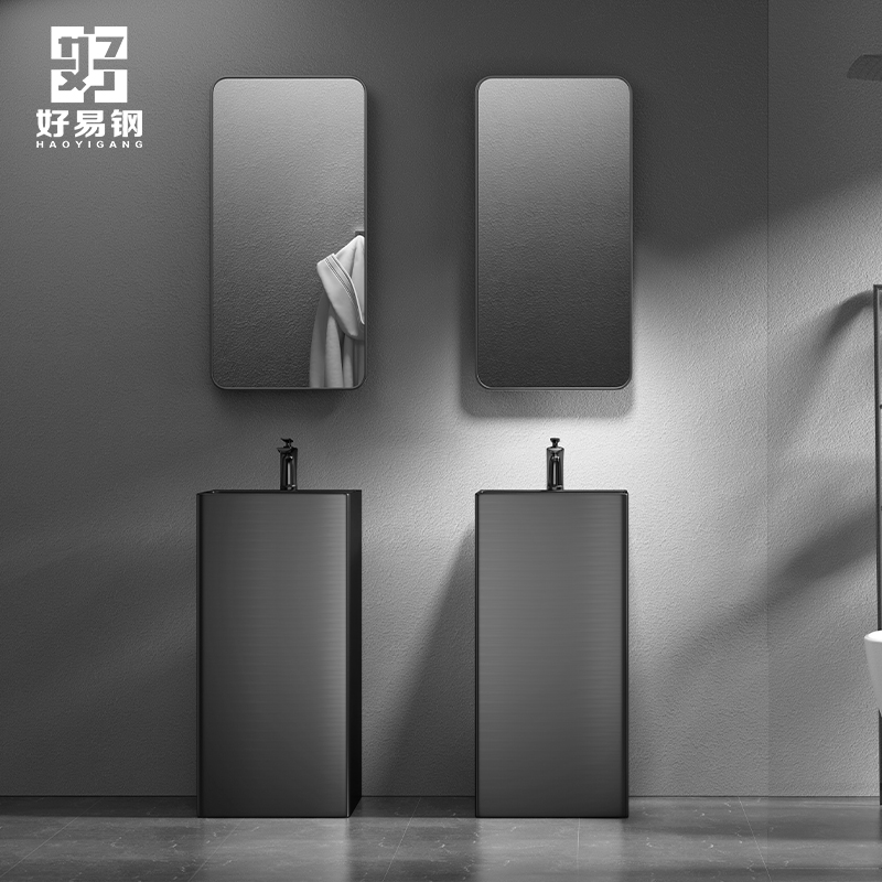 黑色不锈钢立柱盆一体落地式户外洗手盆庭院室外方形洗手台洗脸盆