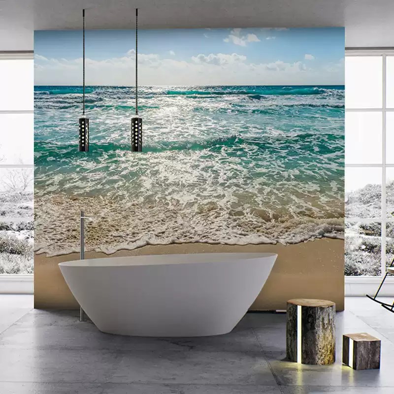 现代海景海滩风景壁布墙布客厅墙纸电视背景墙壁纸