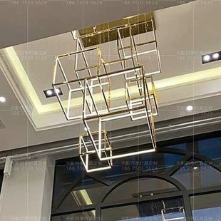 定制方形架子吊灯大型装饰楼梯间灯具售楼部沙盘吊灯亚克力前厅灯
