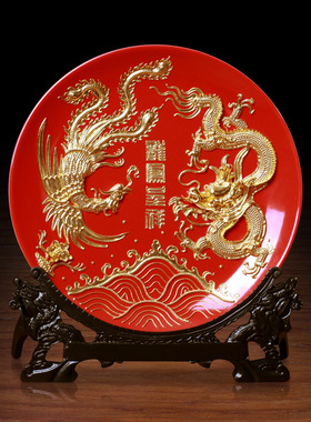 龙凤呈祥漆线雕客厅摆件实用中式结婚礼物送朋友闺蜜高档新婚礼品