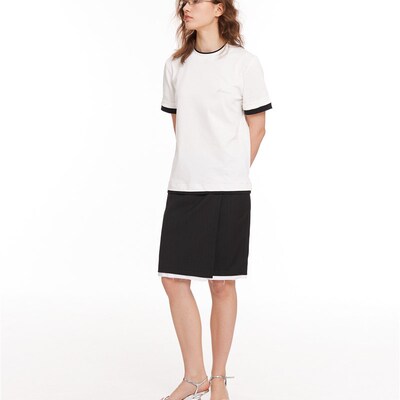 route room 假两件正肩刺绣logo双面丝光纯棉宽松T恤