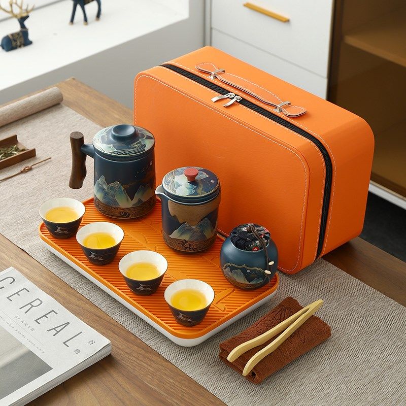 功夫旅行茶具小套装家用泡茶壶水杯简约办公室户外露营便携式茶盘