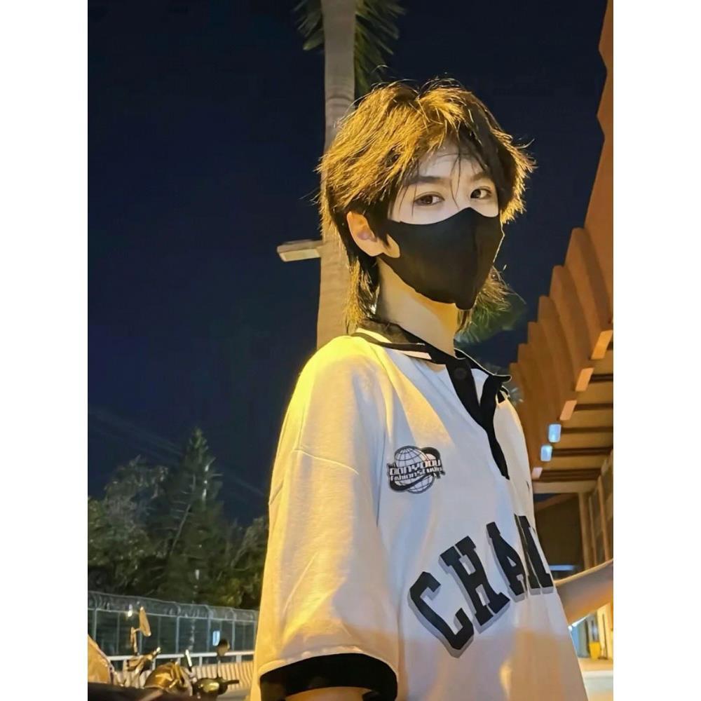 狼尾假发男短发韩版帅气全头套式日系中分少年感短发鲻鱼头假发套